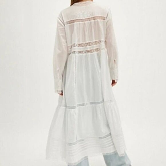 NWT Free People Womens Button Front Long Sleeve Keepsake Maxi Top Ivory Medium - Picture 13 of 13